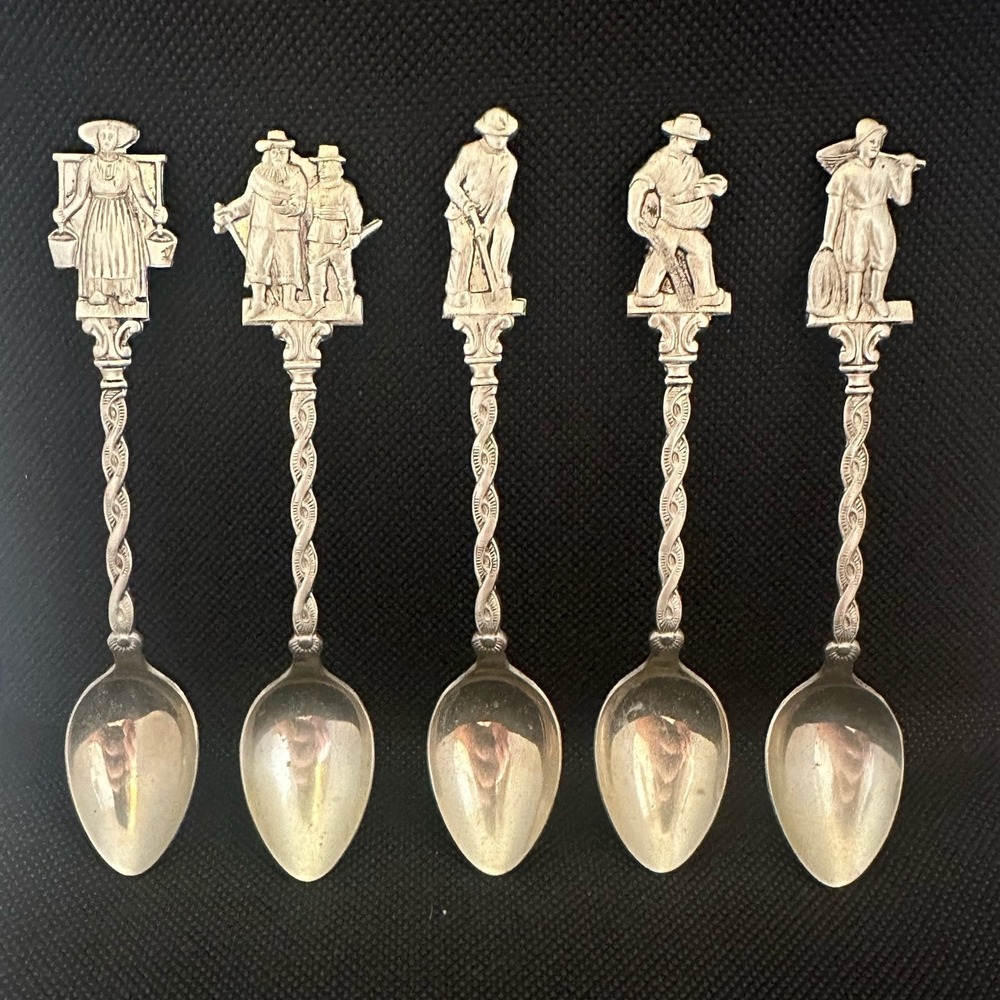 Vintage Zilverstad Holland Dutch Witmetaal Souvenir Spoons Set of 5 Figures